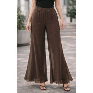 Womens Chiffon Night Out Bellbottom Wide Leg Pull On Pants Size Medium Chocolate